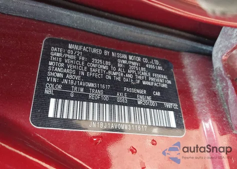 2021 Nissan Rogue Sport S Fwd Xtronic Cvt из США, поврежденный, VIN JN1BJ1AV0MW311617